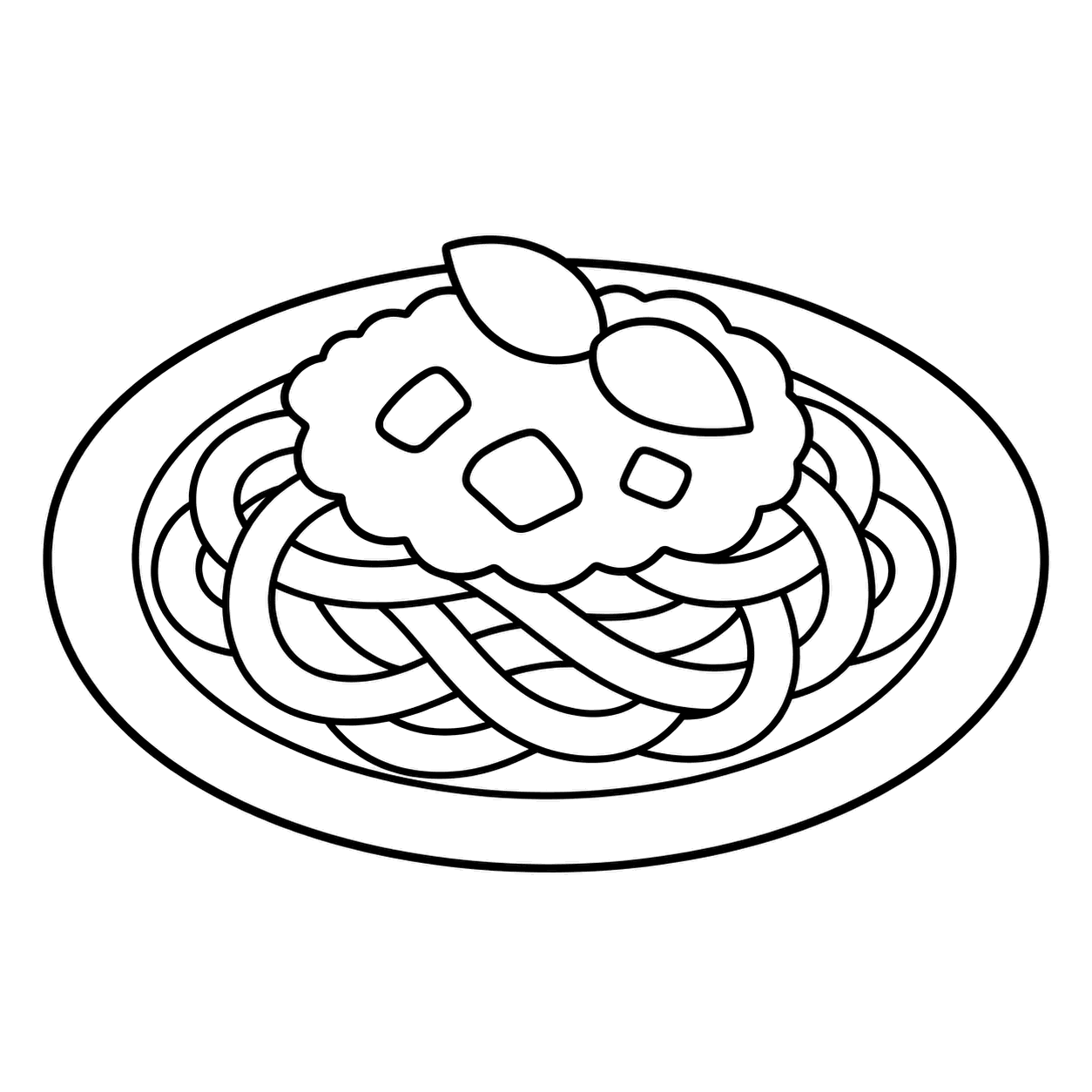 トマトパスタのぬりえ用線画（世界の料理アイコン24個セット）