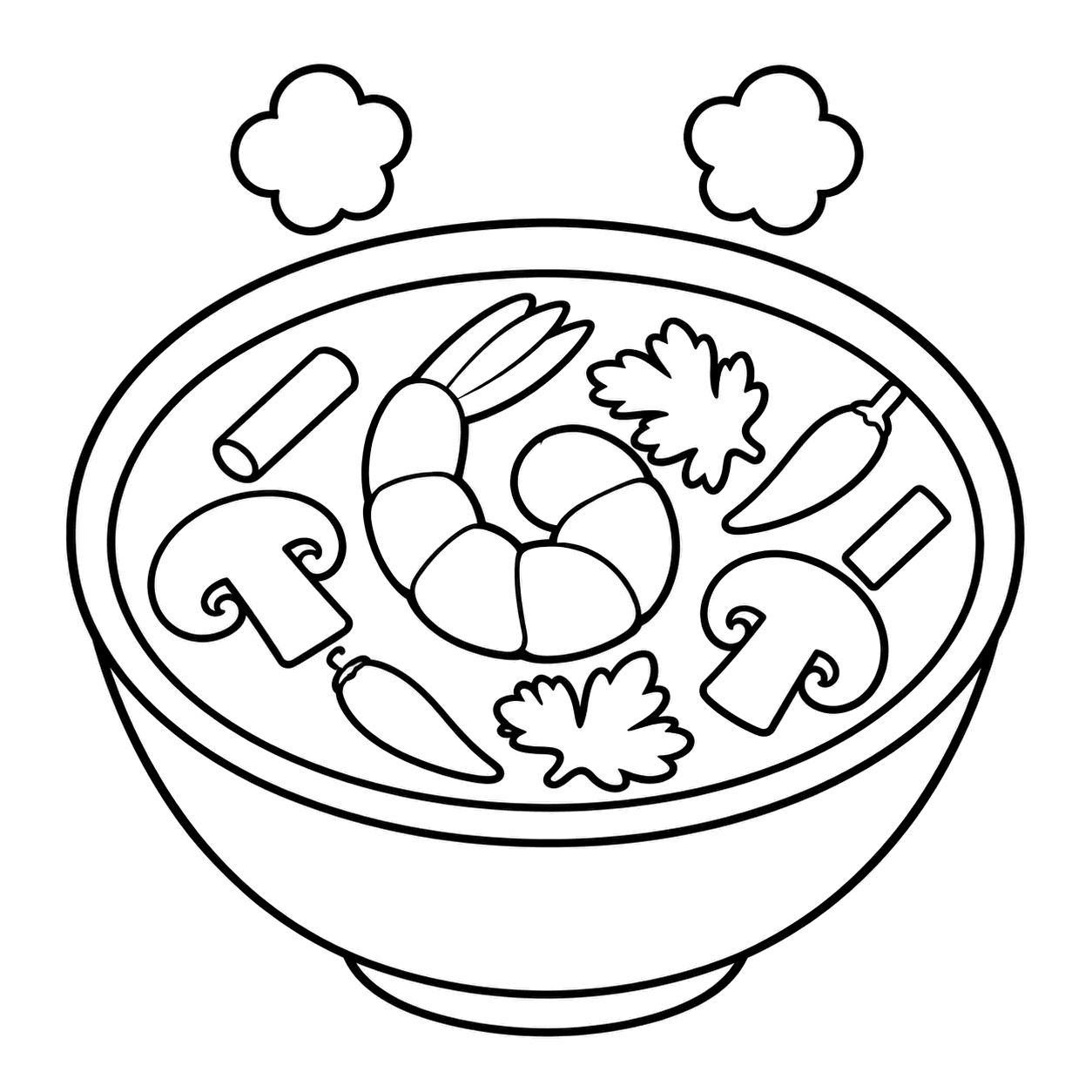 トムヤムスープのぬりえ用線画