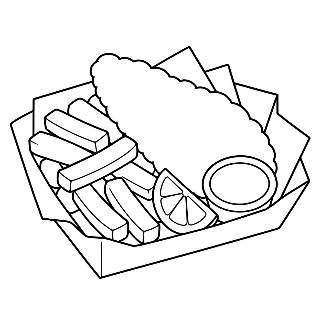 フィッシュアンドチップスのぬり絵用線画