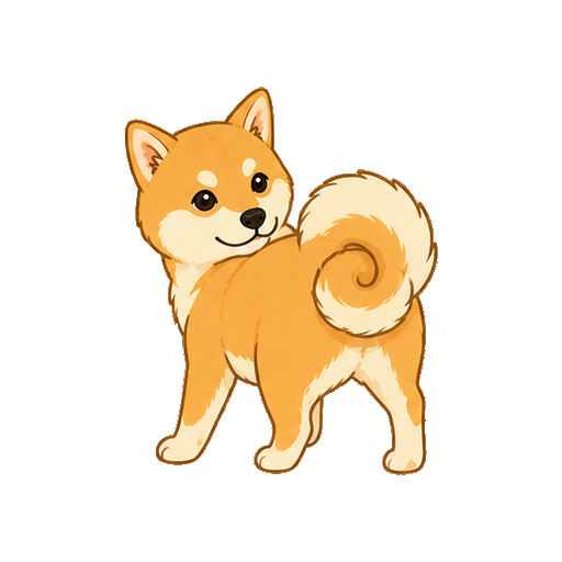 巻き尾を元気に振る柴犬の全身イラスト