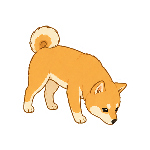 鼻を下げて地面の匂いを嗅ぐ柴犬の全身イラスト