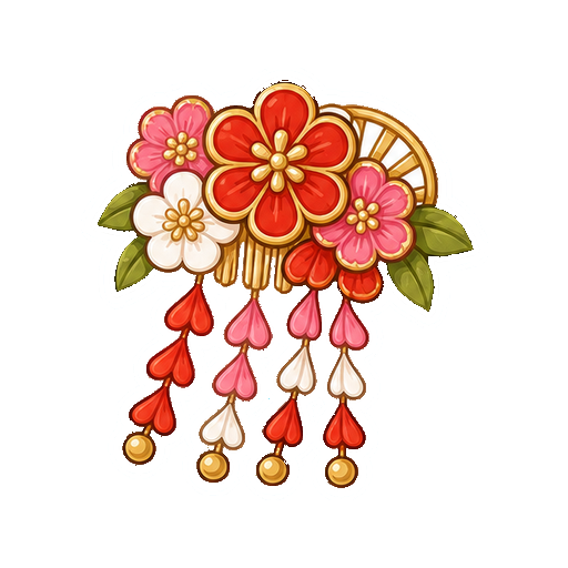 文字がない梅の花と房付きの髪飾りアイコン