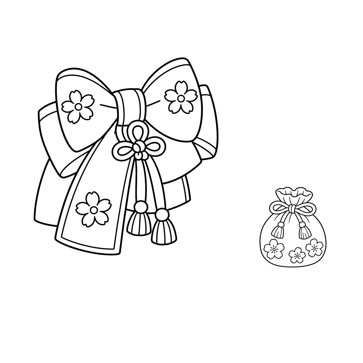 帯と巾着のぬりえ用線画