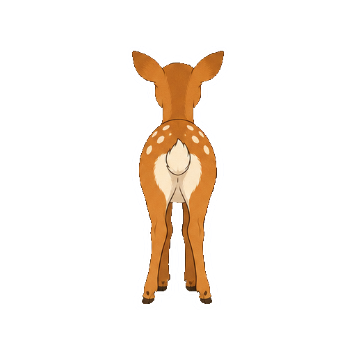 白い尾と尻斑が見えるシカの後ろ姿の全身イラスト