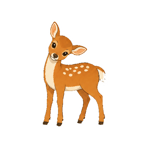 立ったまま自然に首をかしげるシカの全身イラスト