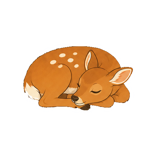 体を丸めて眠るシカの全身イラスト