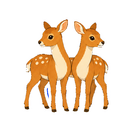 2頭のシカが向きを少し変えて並ぶ全身イラスト
