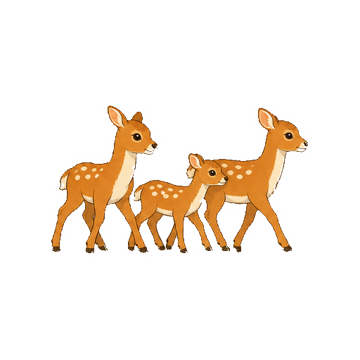 3頭のシカが群れで歩く全身イラスト