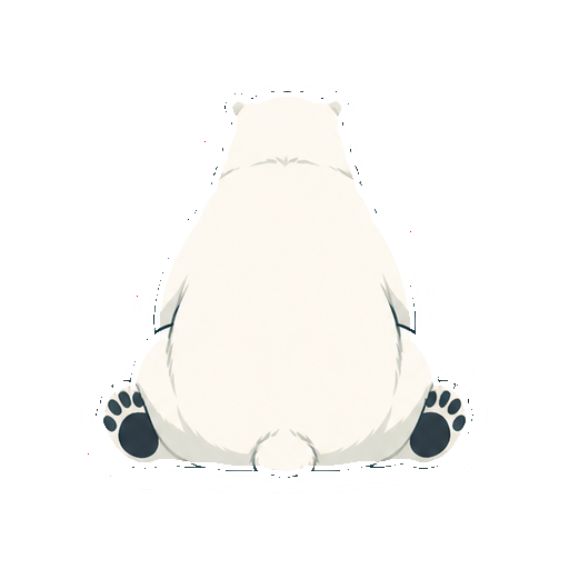 大きな背中が見えるしろくまの後ろ姿の全身イラスト