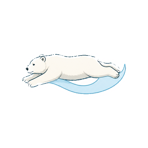 水中で前足を伸ばして泳ぐしろくまの全身イラスト