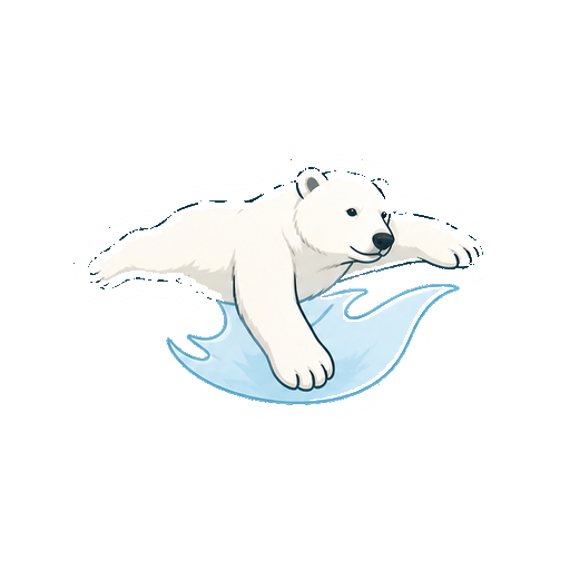 大きな前足で水をかきながら泳ぐしろくまの全身イラスト