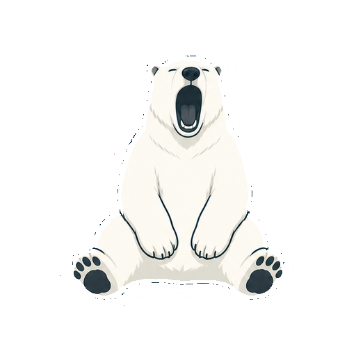 大きくあくびをするしろくまの全身イラスト