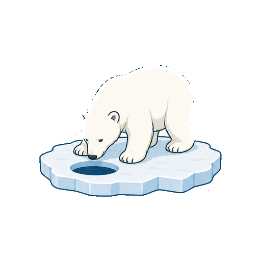 氷の穴をのぞき込むしろくまの全身イラスト