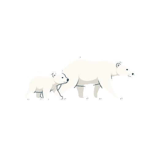 並んで歩くしろくまの親子2頭の全身イラスト