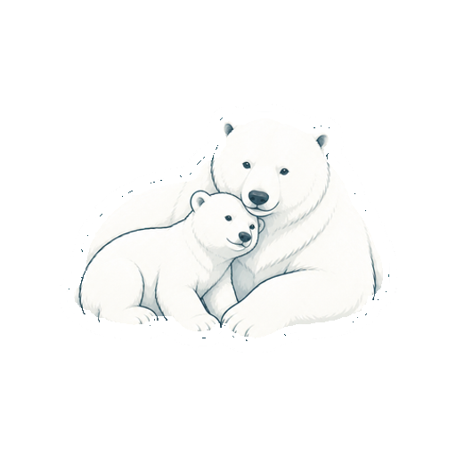 母ぐまの胸へ寄り添う子ぐまの全身イラスト