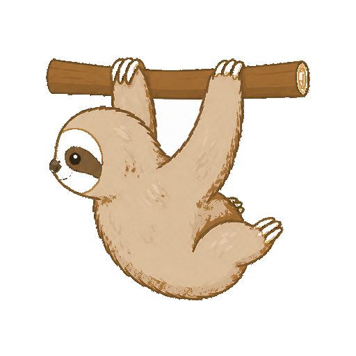 横向きで枝からぶら下がるナマケモノの全身イラスト