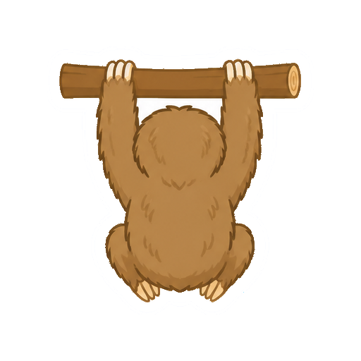 丸い背中が見えるナマケモノの後ろ姿の全身イラスト