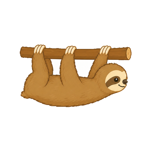 枝の下をゆっくり移動するナマケモノの全身イラスト