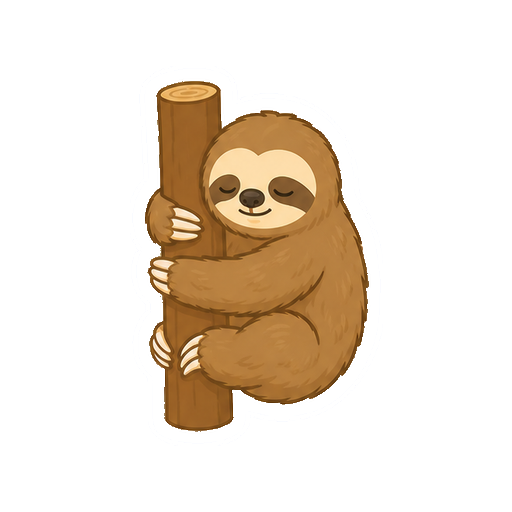 木の幹を抱きながら眠るナマケモノの全身イラスト