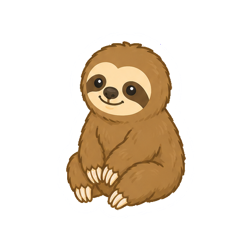 小さな子ナマケモノが斜め向きで座る全身イラスト