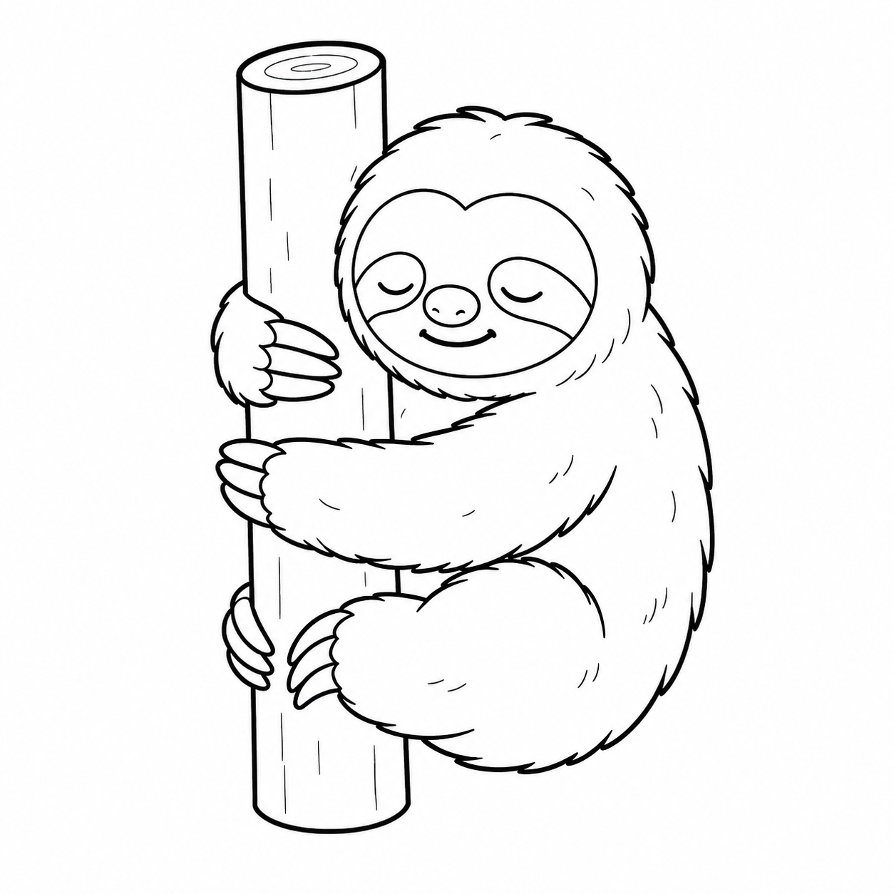 木の幹を抱いて眠るナマケモノのぬり絵用線画