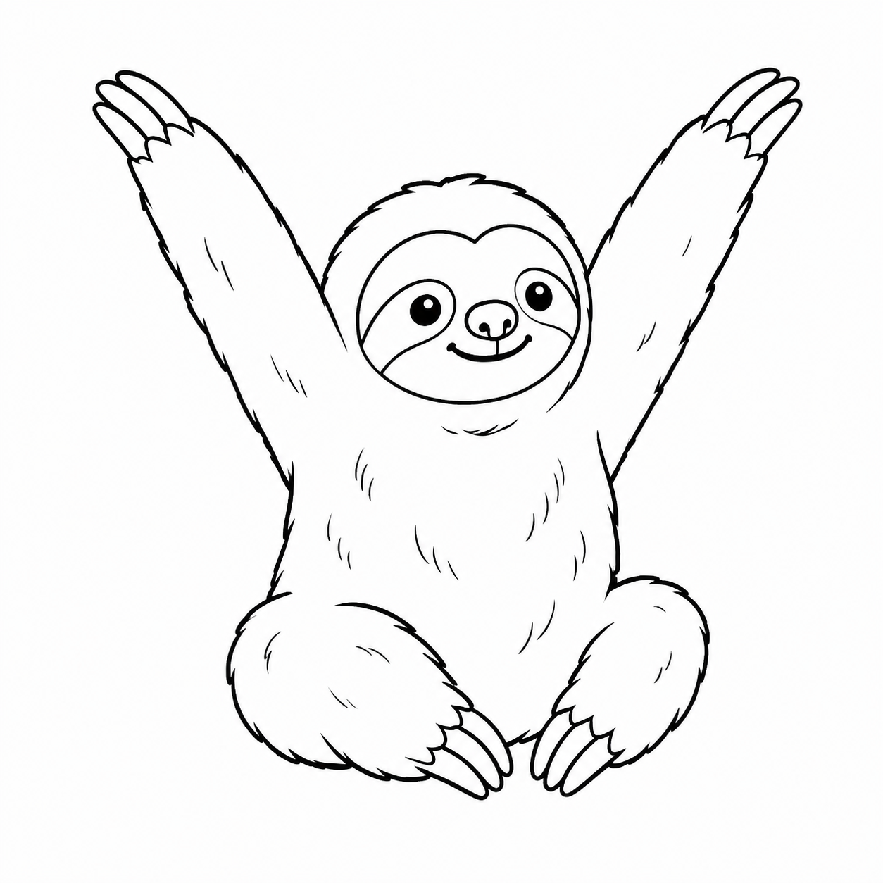 両前足を伸ばすナマケモノのぬり絵用線画