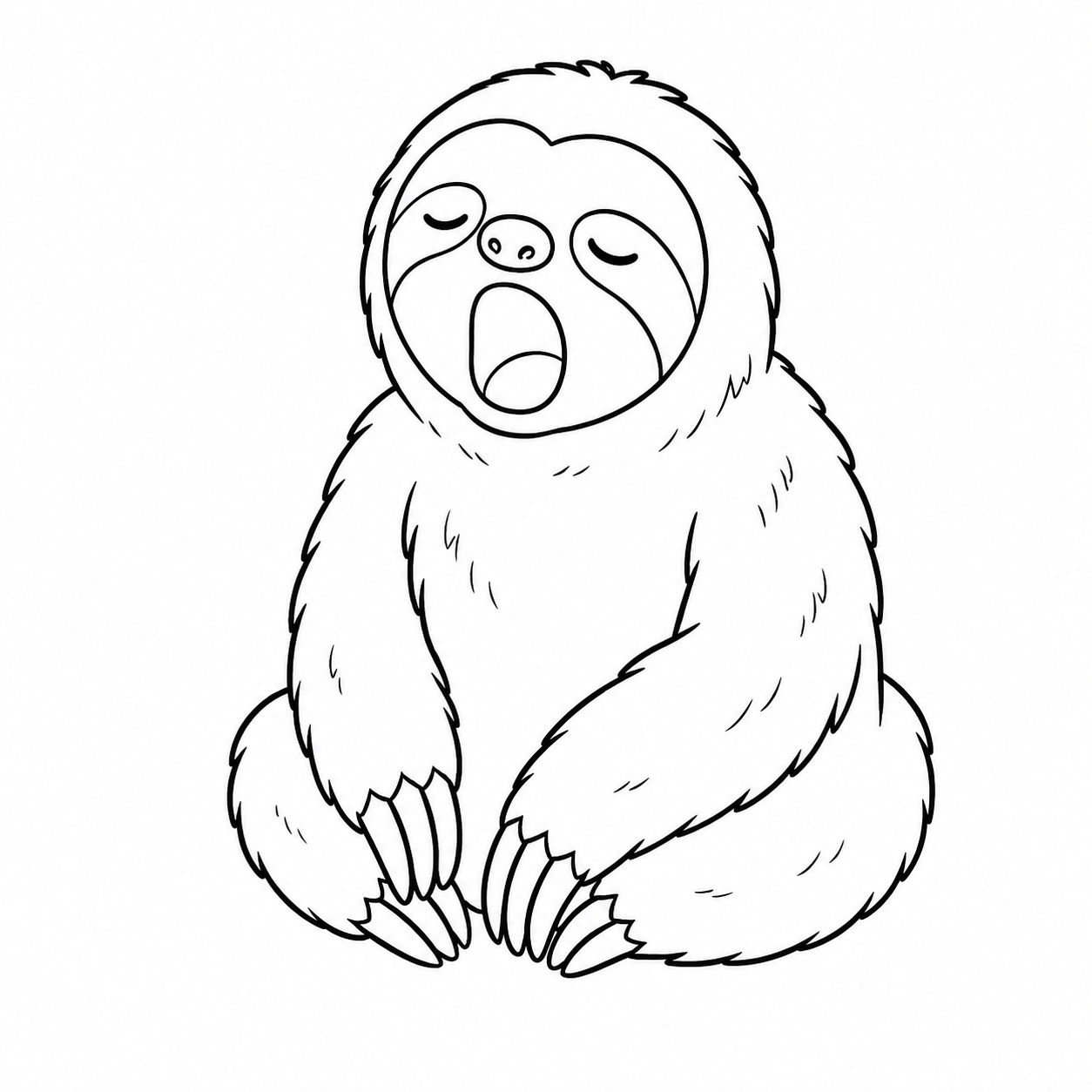 大きくあくびをするナマケモノのぬり絵用線画