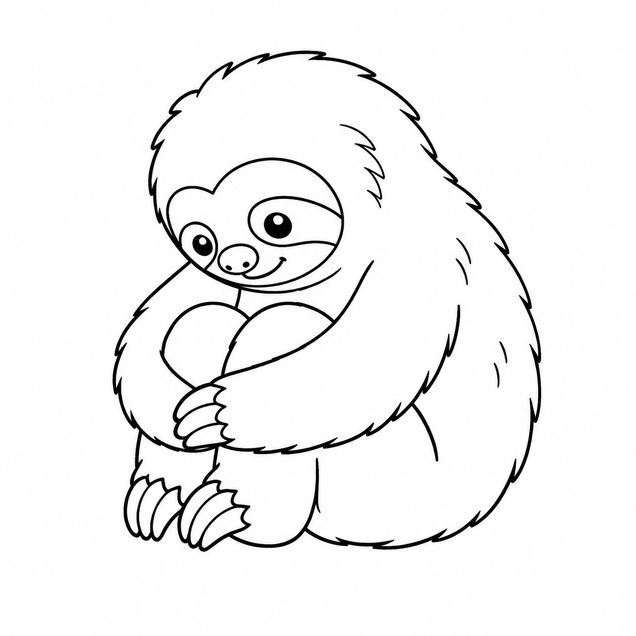 体を丸めて休むナマケモノのぬり絵用線画