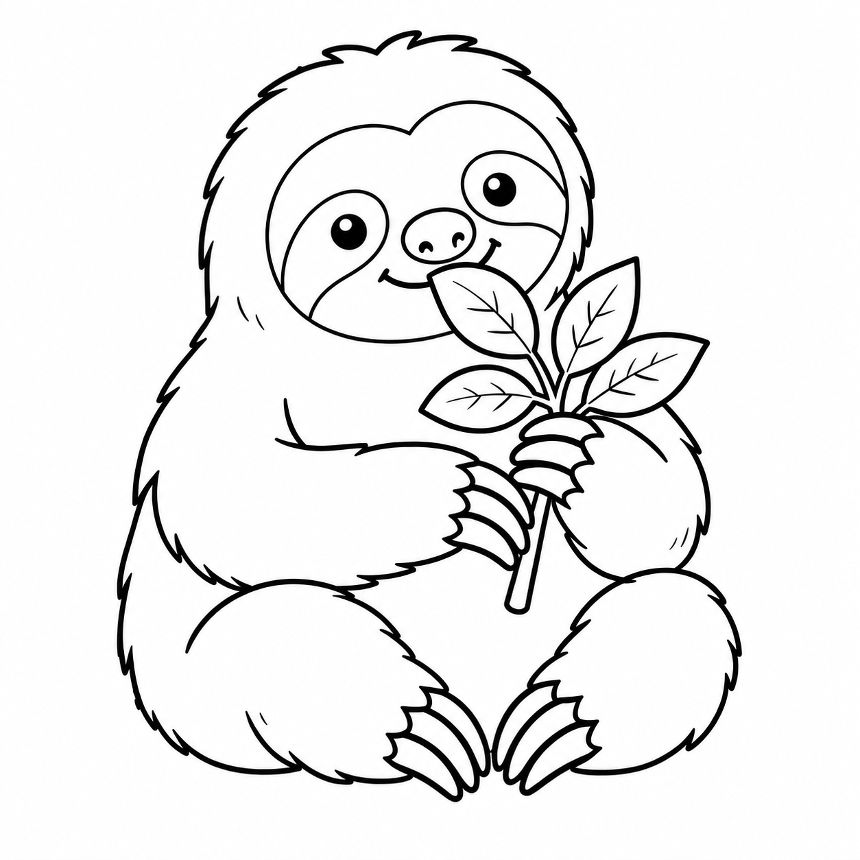 葉を前足で持って食べるナマケモノのぬり絵用線画