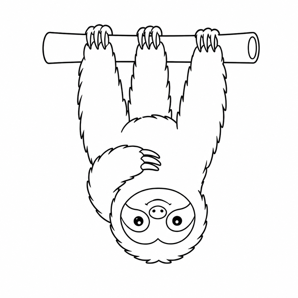 逆さまで顔を上げるナマケモノのぬり絵用線画