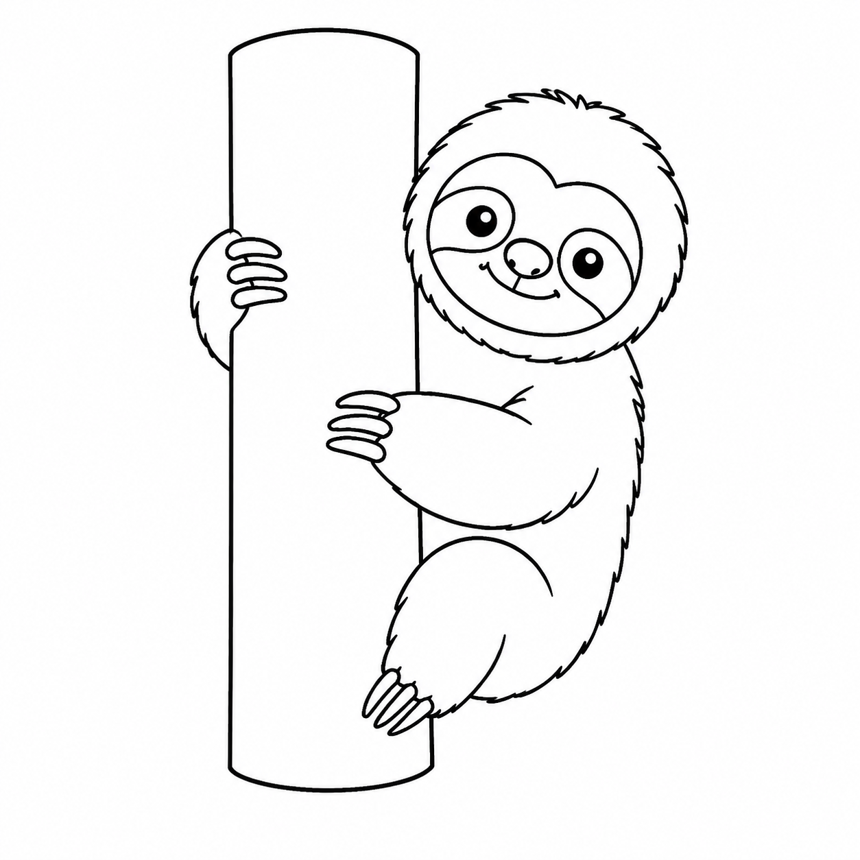 木の陰から顔を出すナマケモノのぬり絵用線画