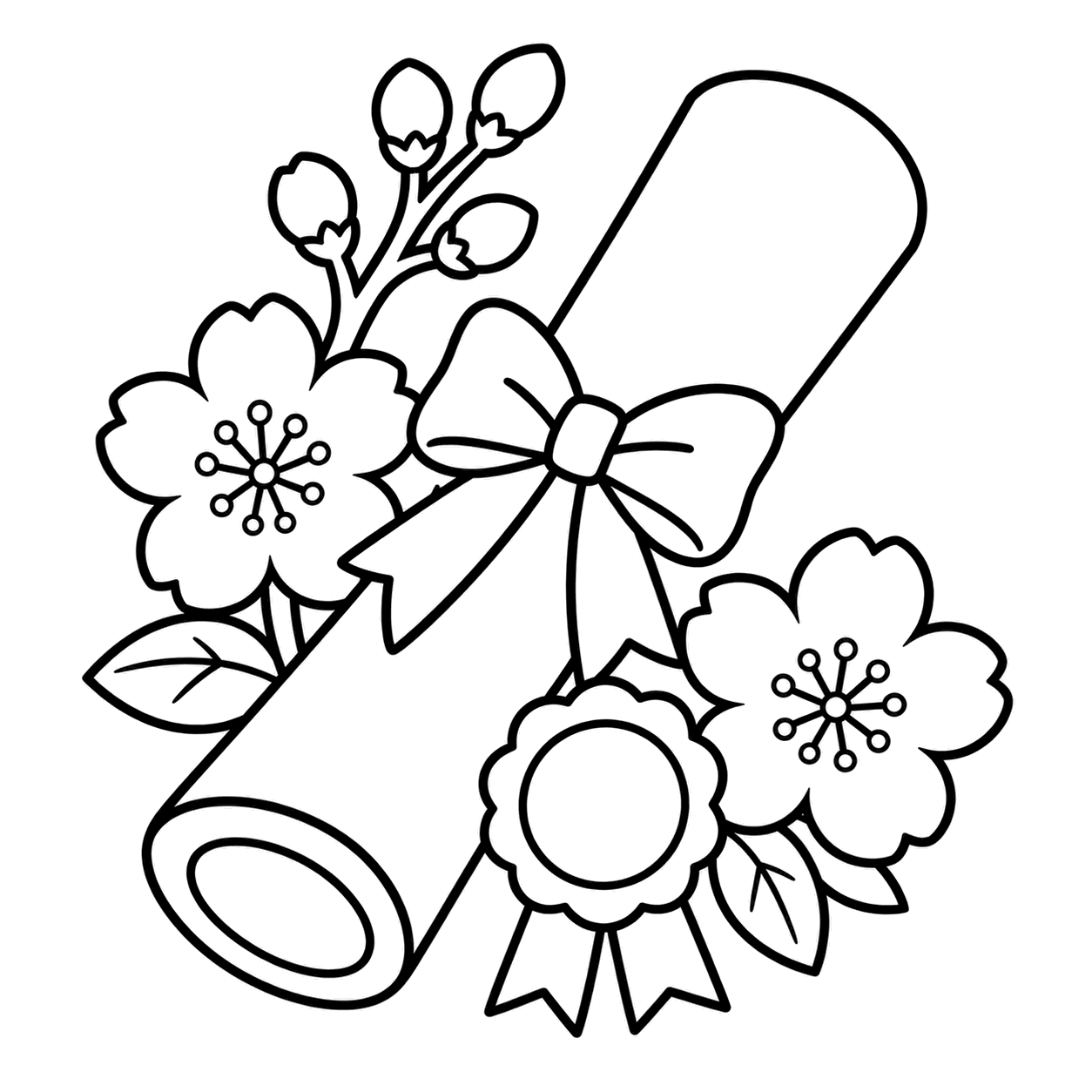 証書と花のぬりえ用線画
