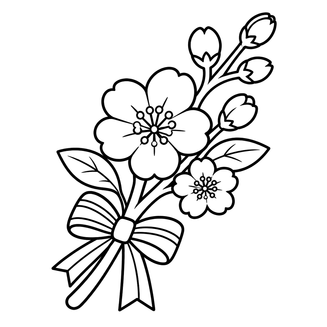 卒業式の桜の枝のぬりえ用線画