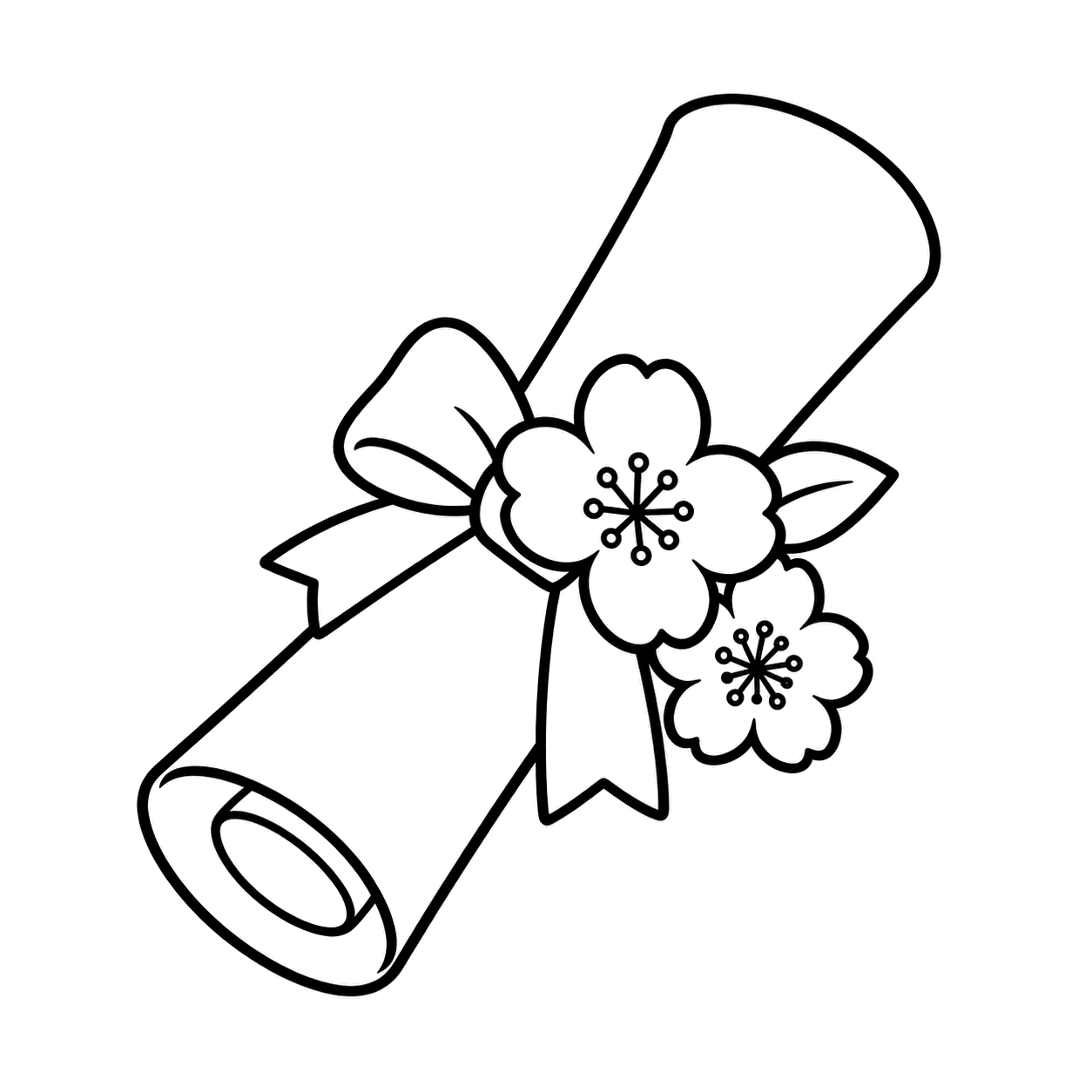 証書と桜のぬりえ用線画