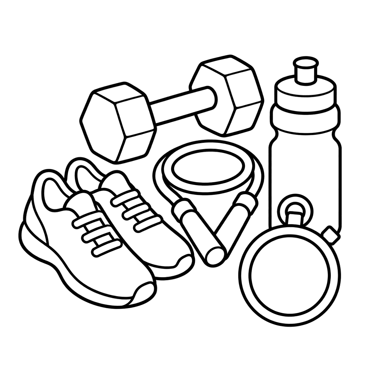 トレーニング用品セットのぬりえ用線画