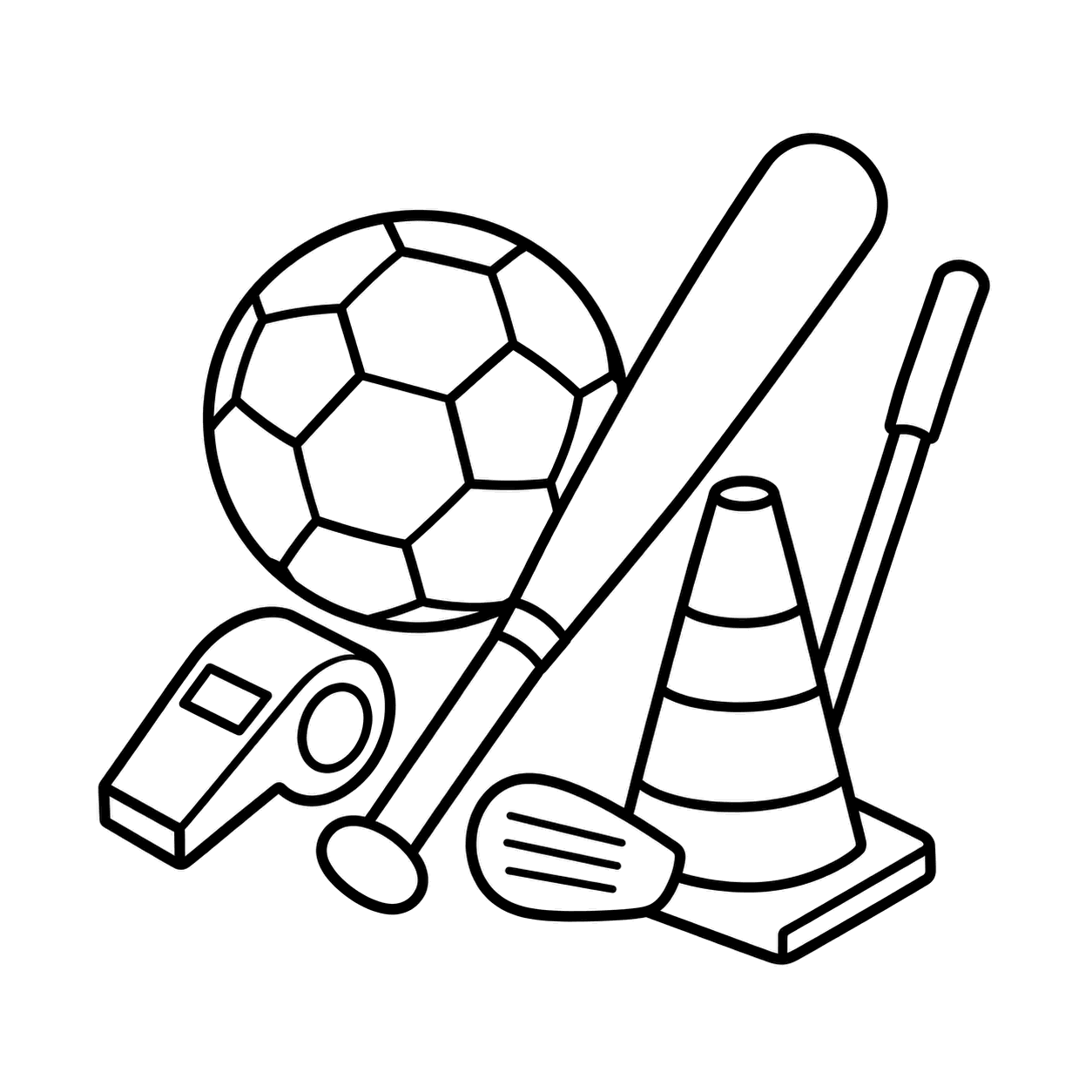 スポーツ用品セットのぬりえ用線画