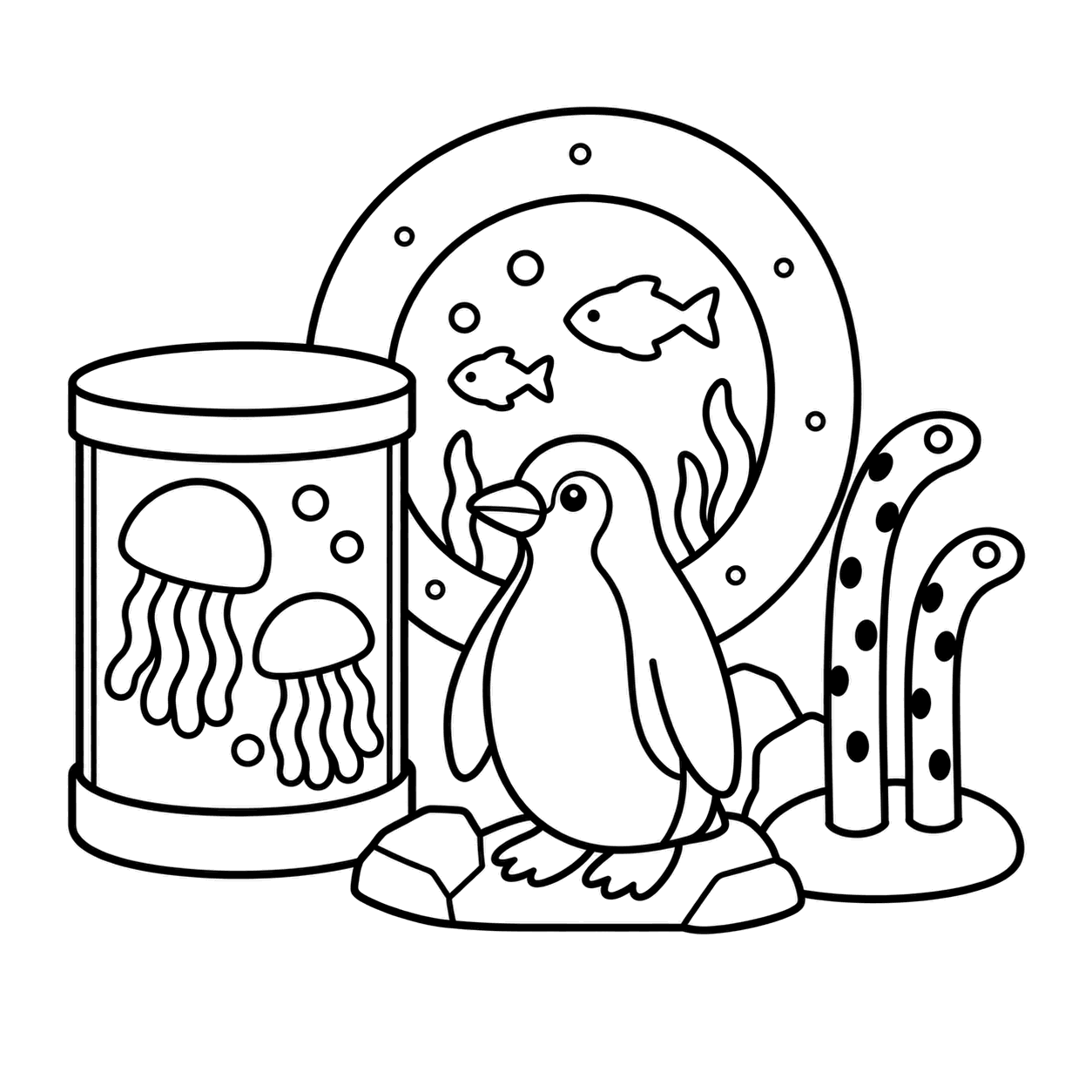 水族館展示セットのぬり絵用線画