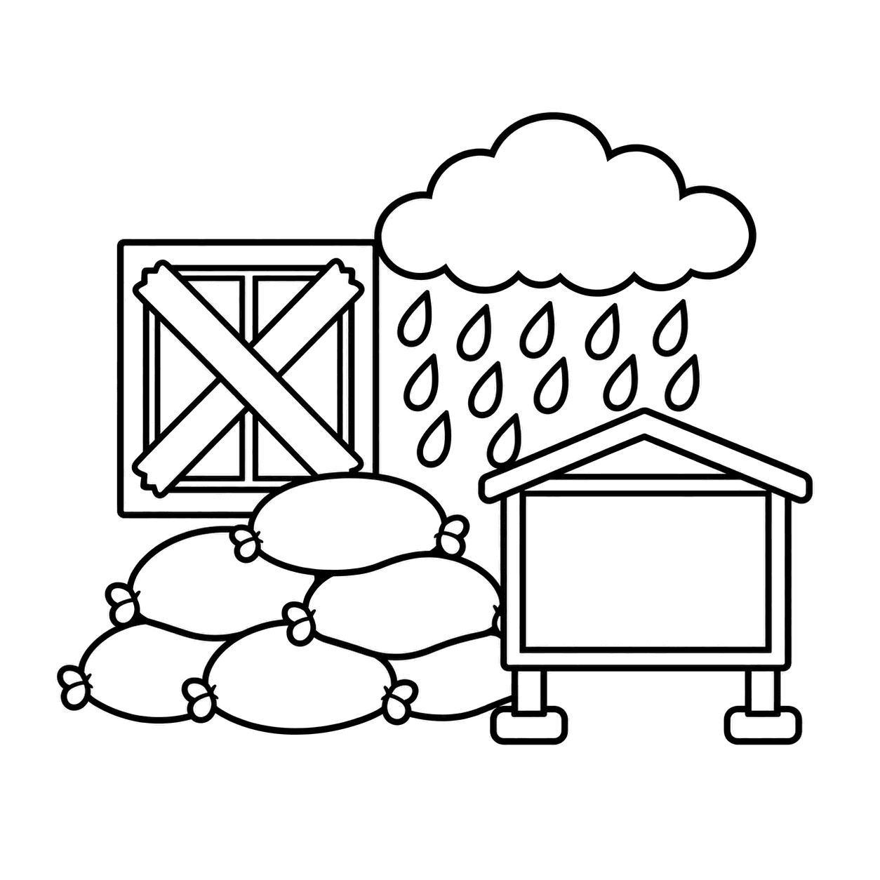 台風対策セットのぬり絵用線画