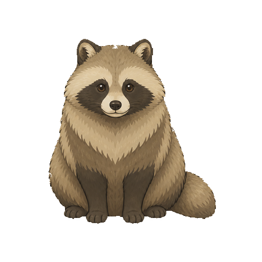 正面を向いて座るたぬきの全身イラスト