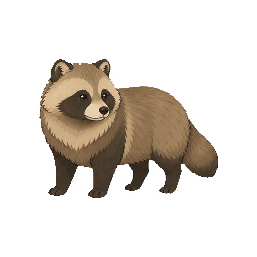 斜め向きで立つたぬきの全身イラスト