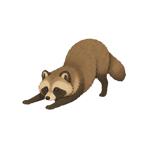 前足を伸ばして伏せるたぬきの全身イラスト