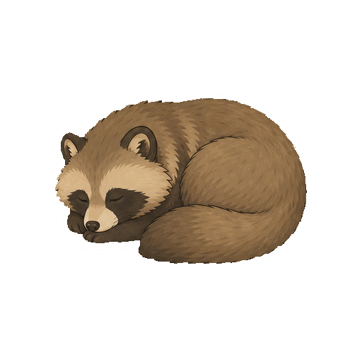 体を丸めて眠るたぬきの全身イラスト