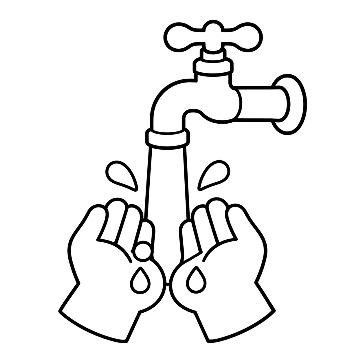 流水で手洗いのぬりえ用線画