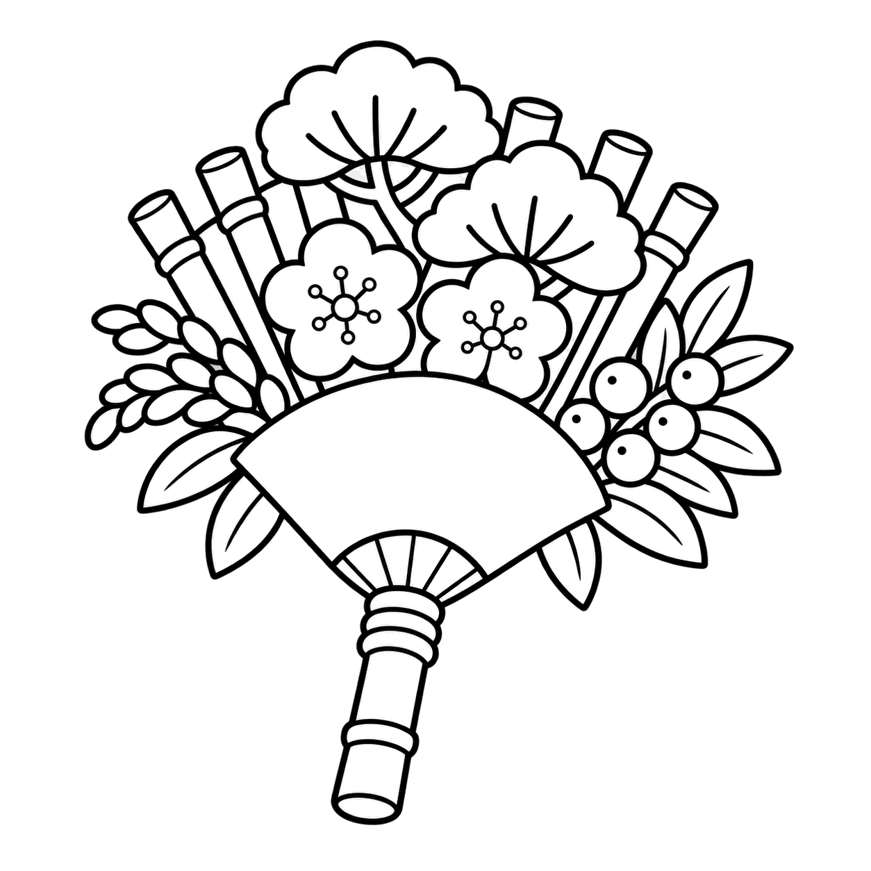 松梅飾りの熊手のぬり絵用線画