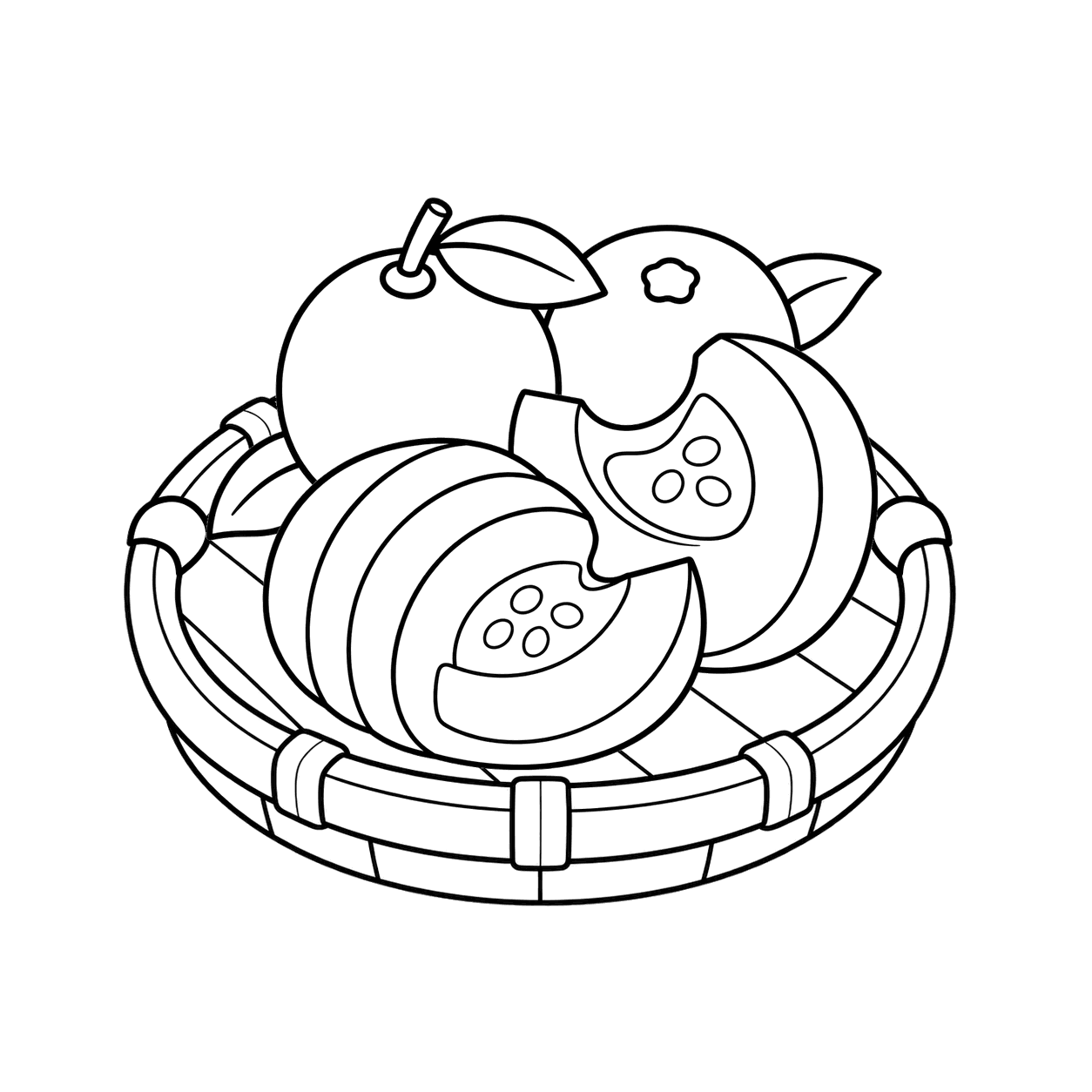 ゆずとかぼちゃのかごのぬりえ用線画