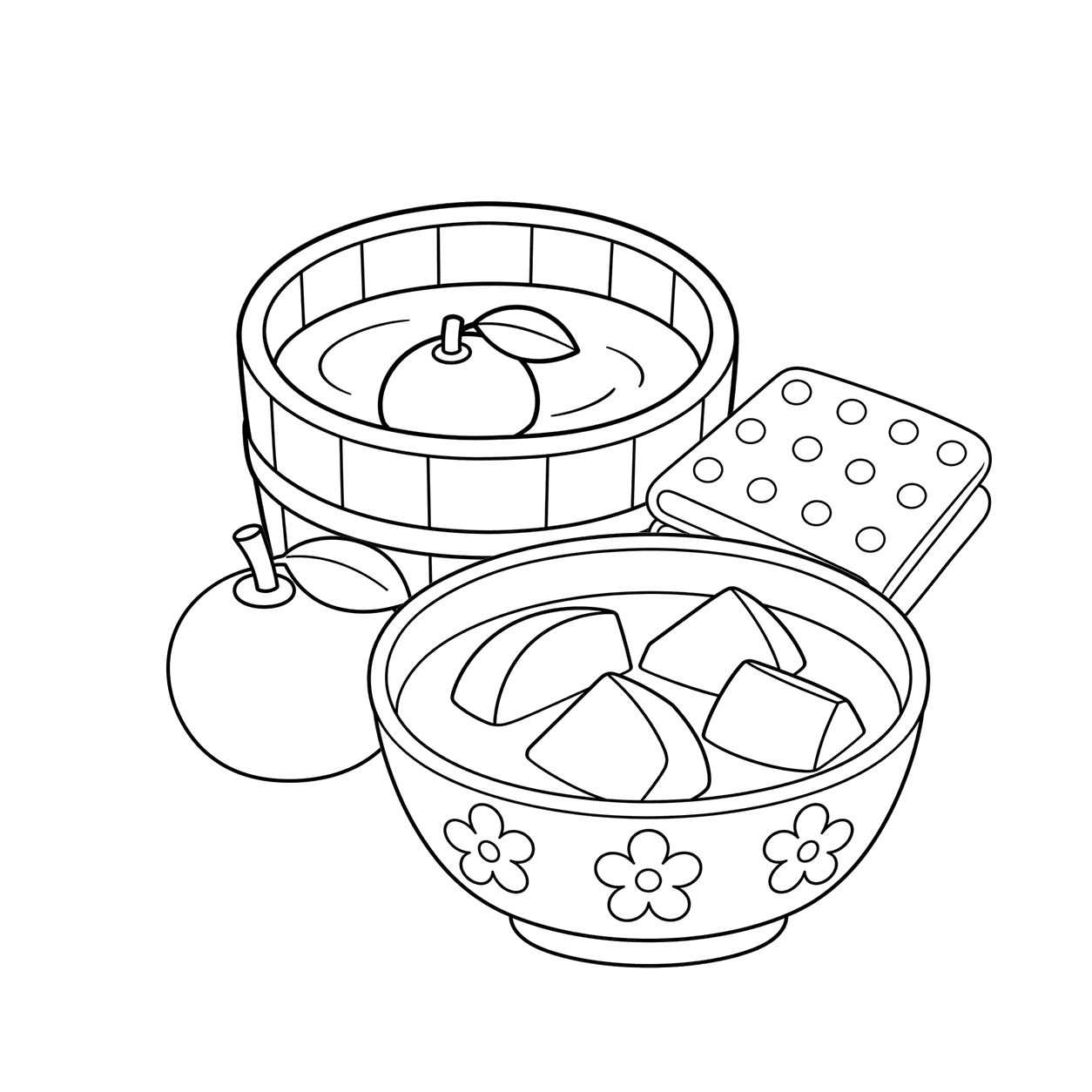 ゆず湯とかぼちゃ料理のセットのぬりえ用線画