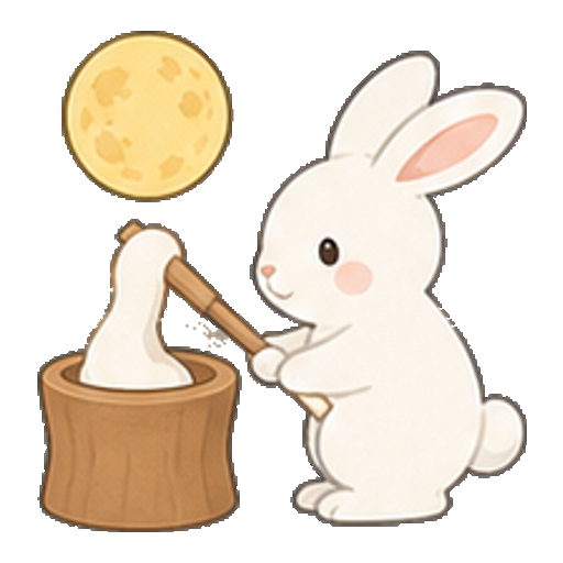 小さな月の印が添えられた餅つきうさぎのアイコン