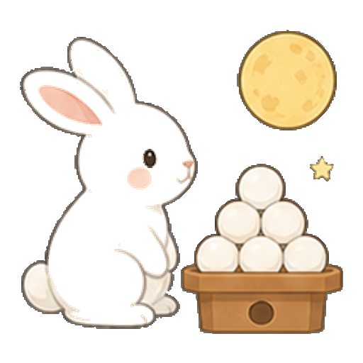 月見団子と月飾りがある白いうさぎのアイコン