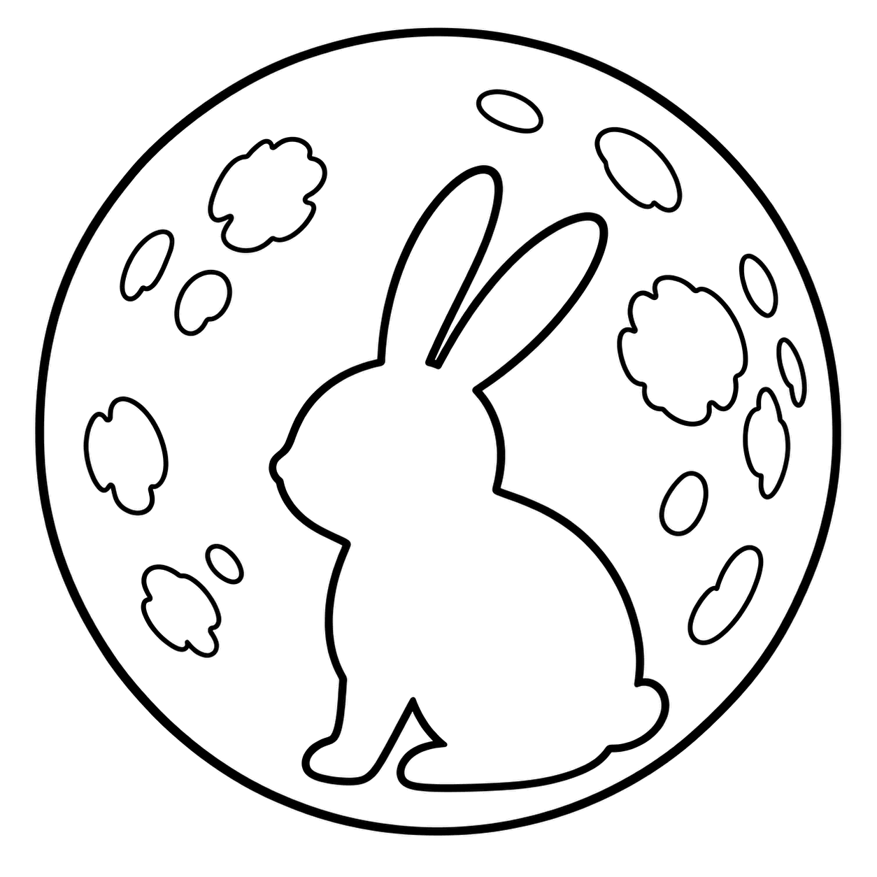 うさぎの影が映る月のぬりえ用線画