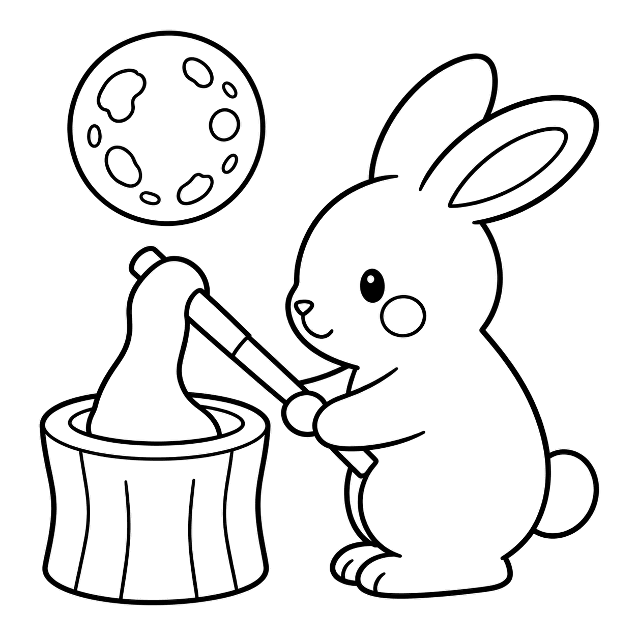 餅をつくうさぎのぬりえ用線画
